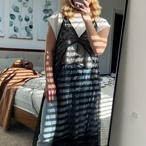 Free People Sheer Black Layered Dress with White Tee
